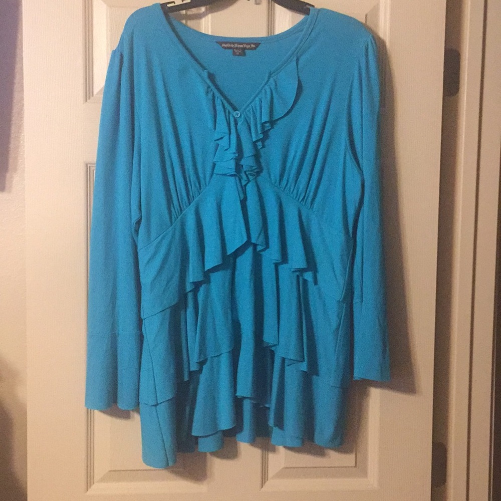 Teal ruffled l/s top